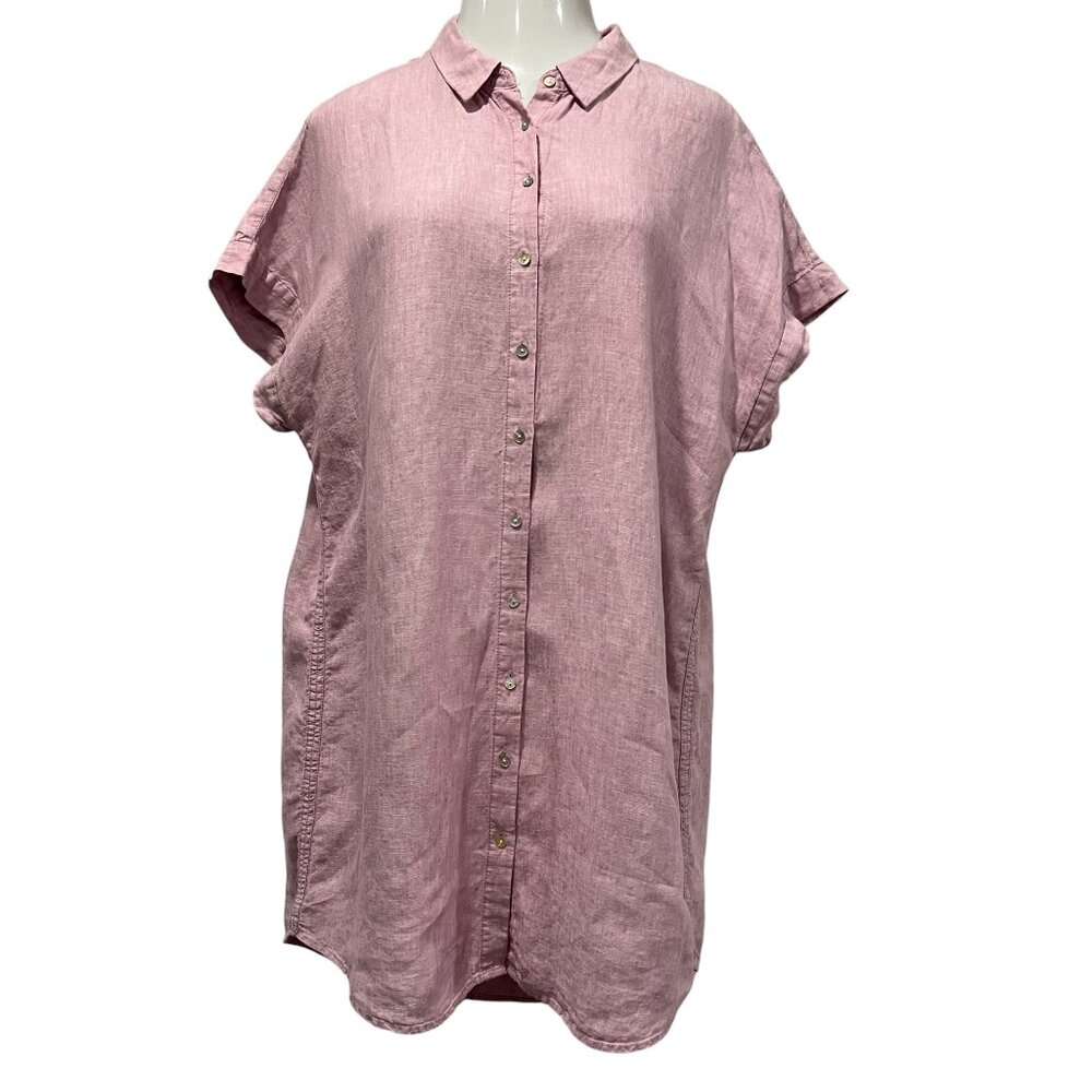 Tahari Linen Cap Sleeve Tunic Shirt, Orchid Pink, 1X